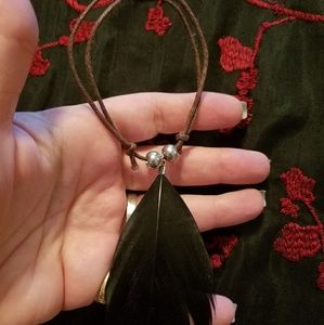 Brown cord Black feather adjustable bracelet boho